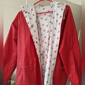 Red Raincoat with Sailboat Lining
